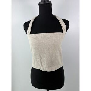 Abercrombie Linen Blend Square Neck Crop Top Oatmeal Beige L Vacation Resortwear